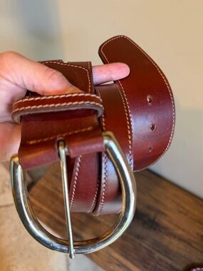 Harken Leather Wide Twist Wrap Low Slung Cognac Belt 33”  36.5” Hand Finished OS